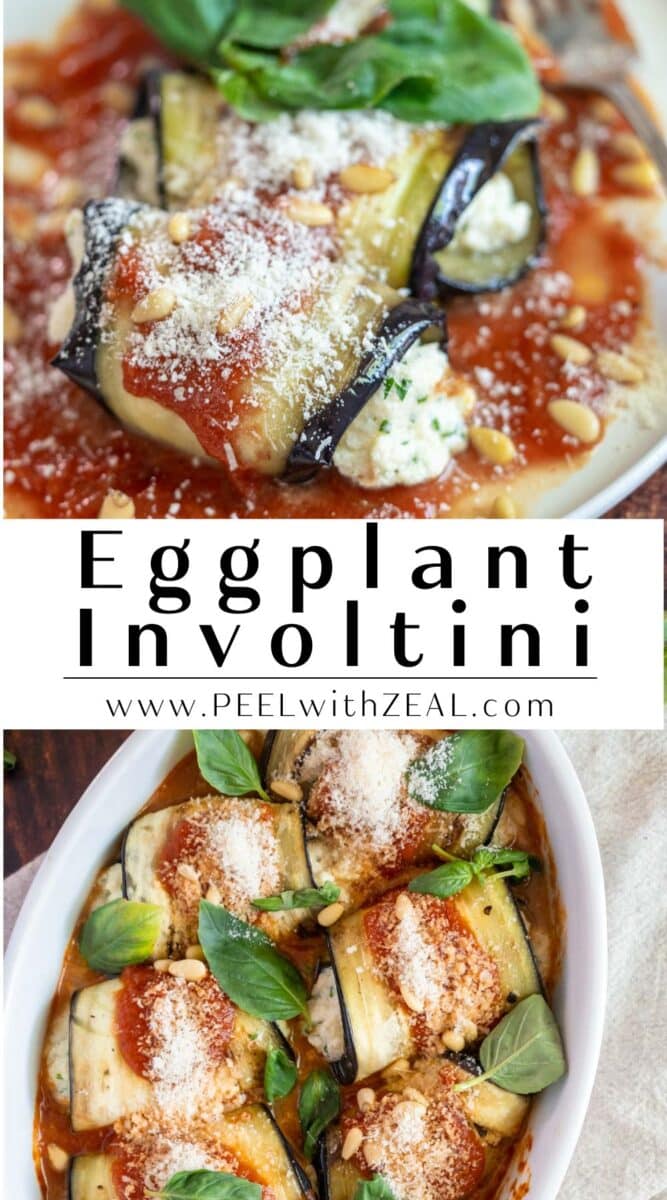 Eggplant rollatini on a plate with marinara.