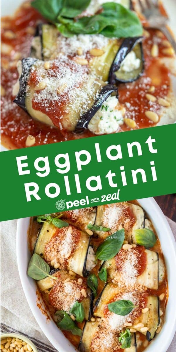 Eggplant rollatini on a plate with marinara.