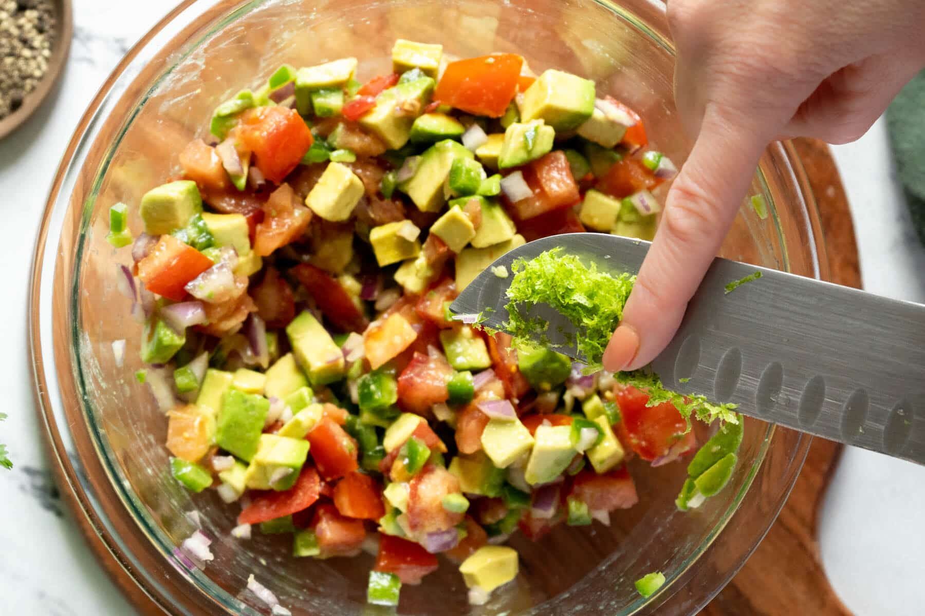 Adding lime zest to pico. 