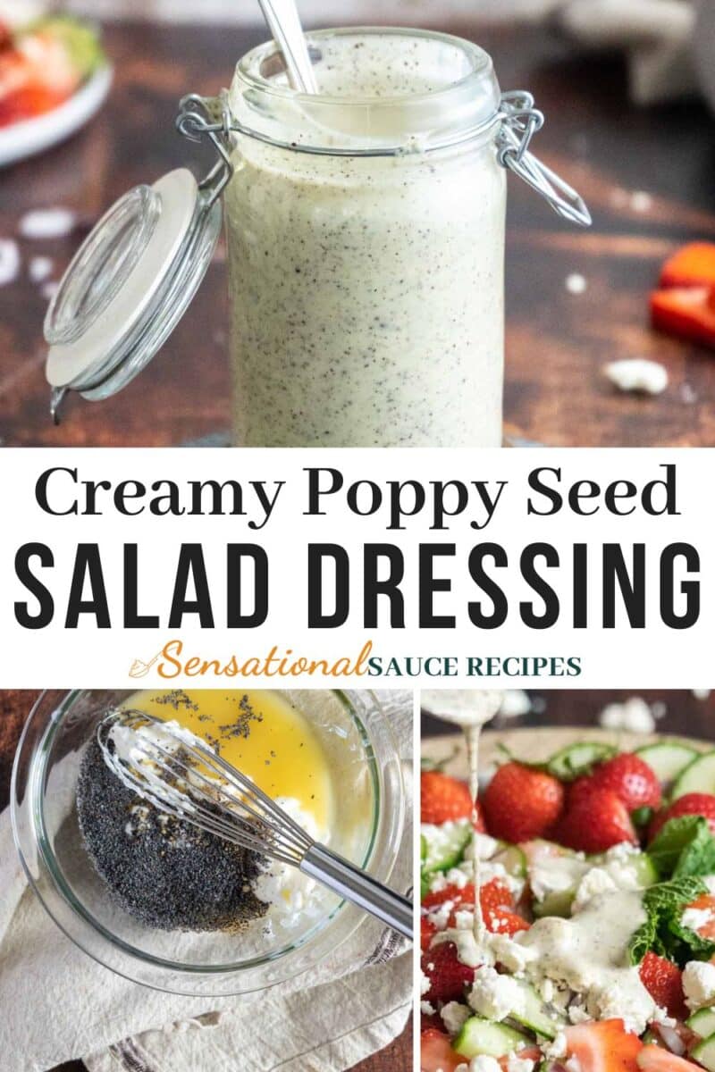 Creamy poppy seed dressing in a bottle.