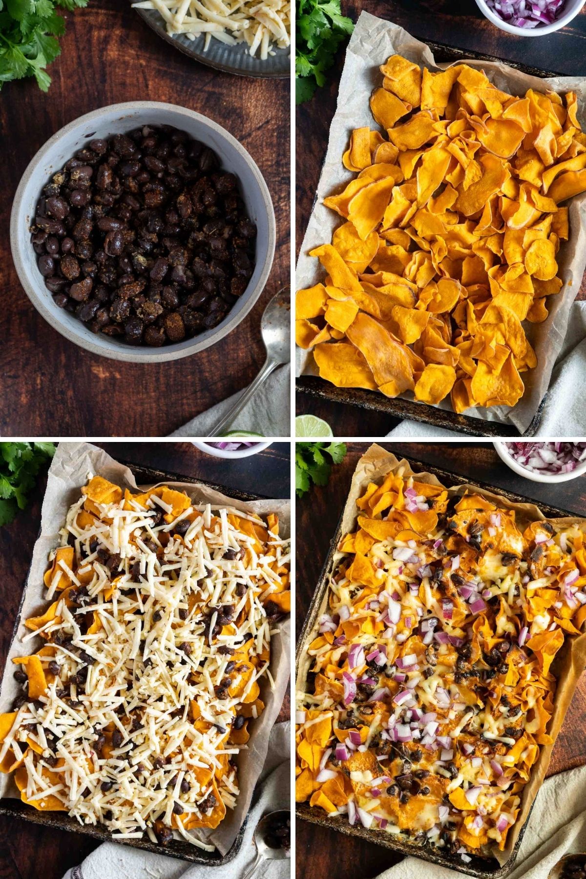 Layering sweet potatoes and layering on the toppings.
