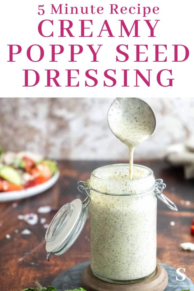 Creamy poppy seed dressing in a bottle.
