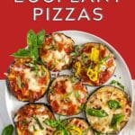 Eggplant pizzas on a plate.