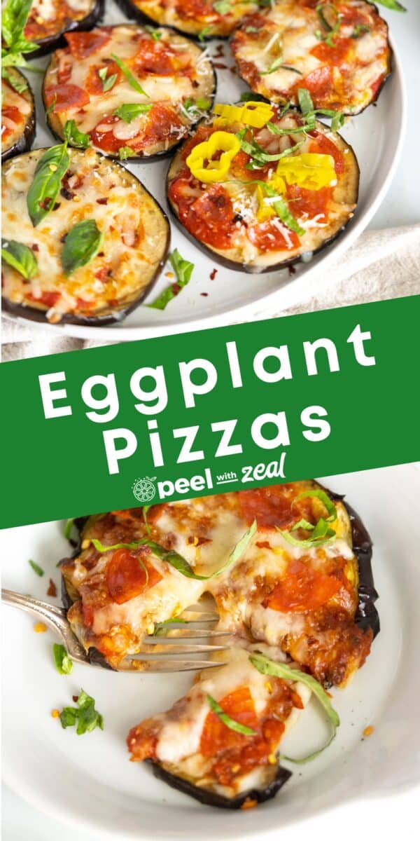 Eggplant pizzas on a plate.