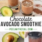 Chocolate smoothie in a glass with avocados.