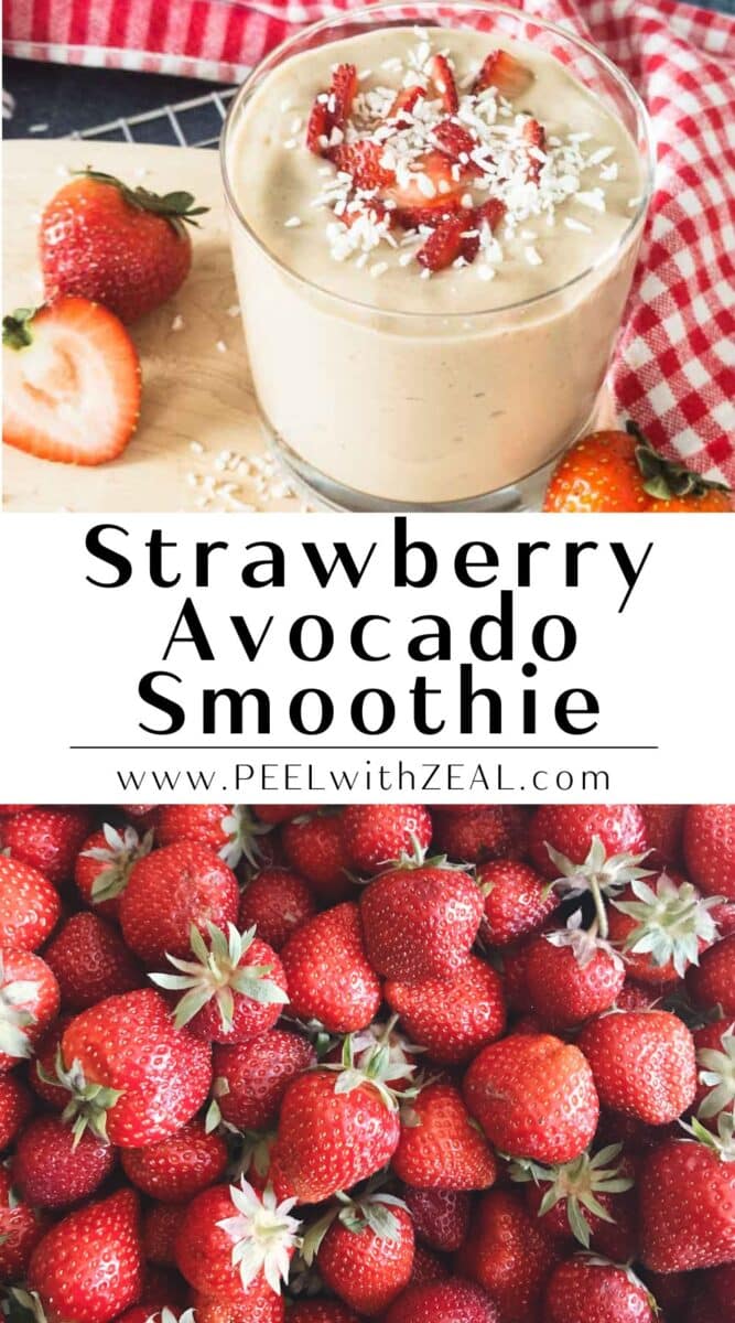 Strawberry avocado smoothie in a glass.