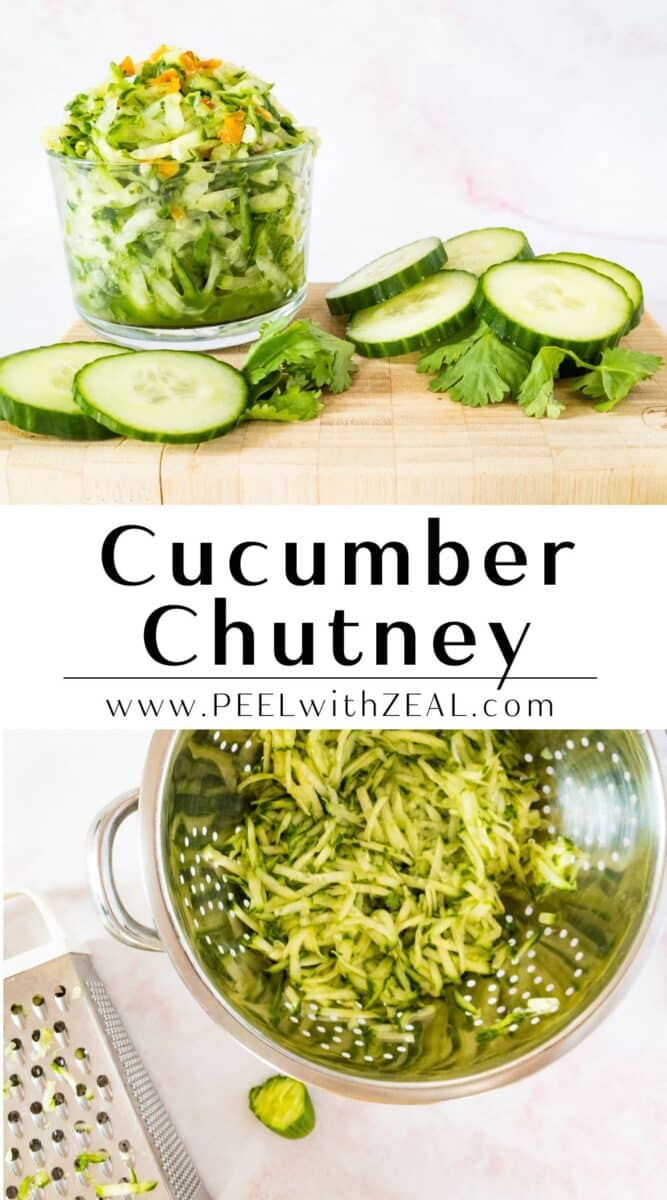 Grated cucumber and finished salad in a bowl.