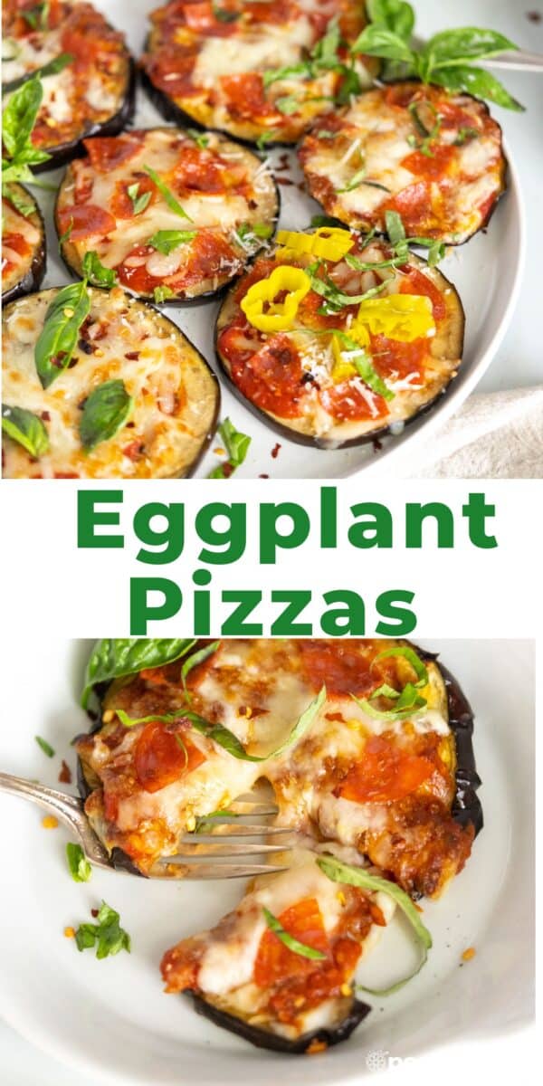 Eggplant pizzas on a plate.
