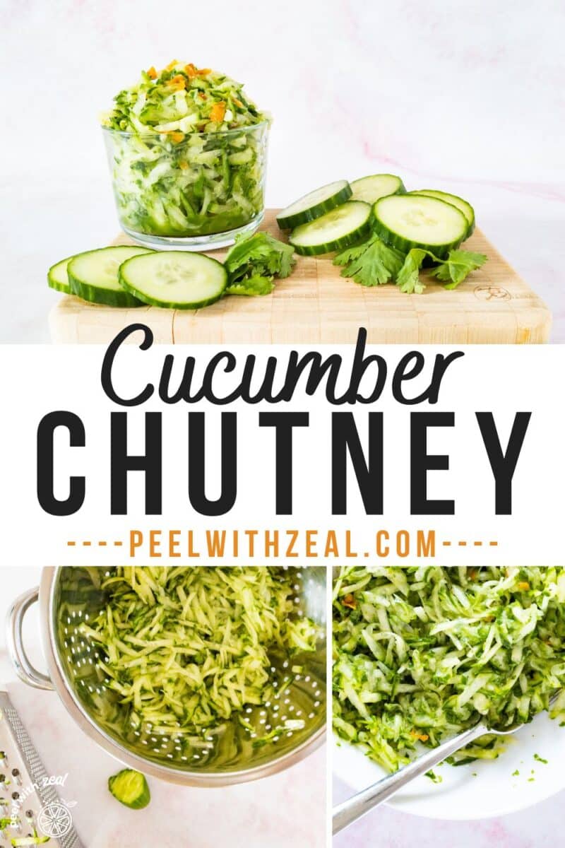 Grated cucumber and finished salad in a bowl.