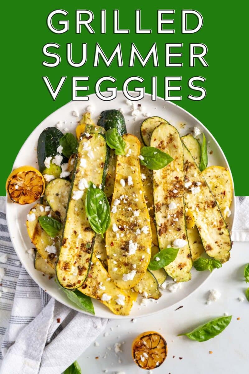 Grilled zucchini and squash on a plate.