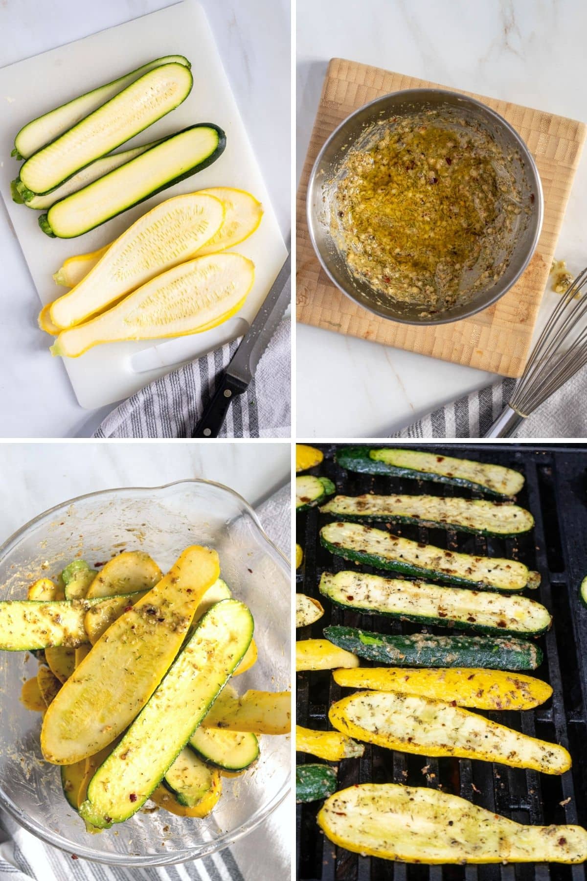 Steps to marinating the grilling the zucchini.