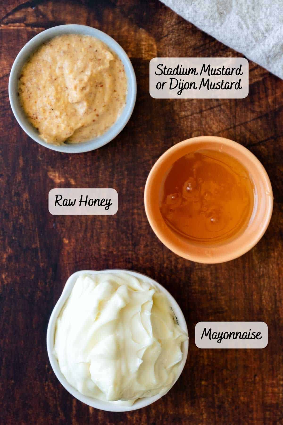 recipe ingredients on a wooden counter.