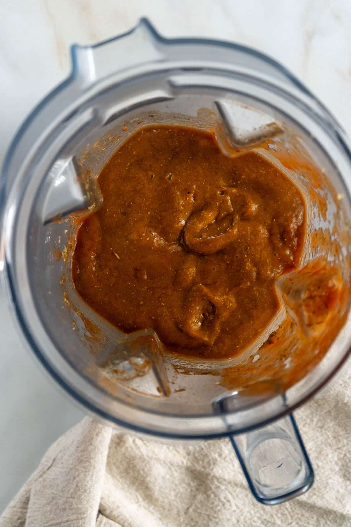 Pureed sauce in a blender.