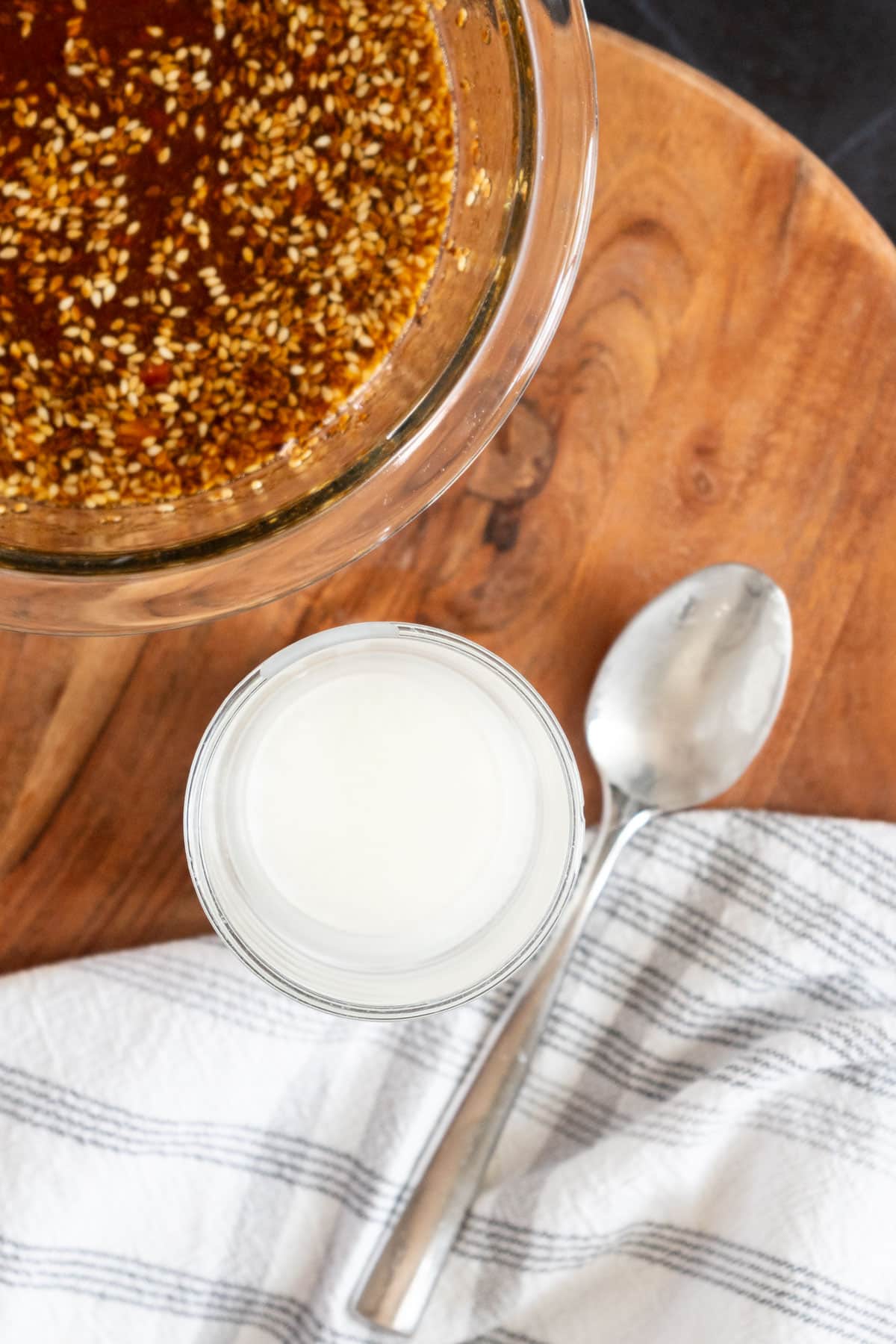 Cornstarch slurry in a glass.