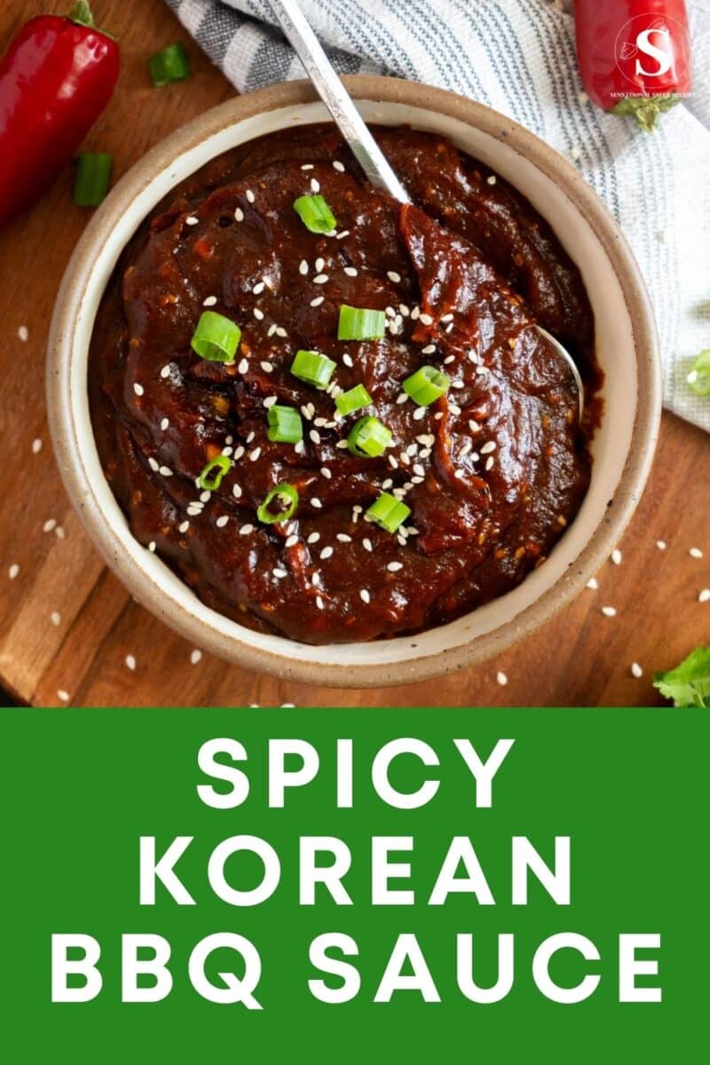 Korean BBQ sauce in a bowl with green onions.