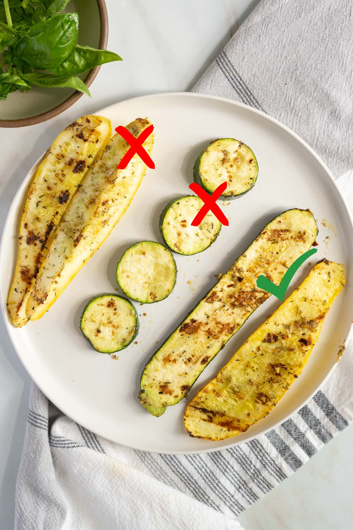 Different shapes of zucchini on a plate showing the results of the recipe testing.