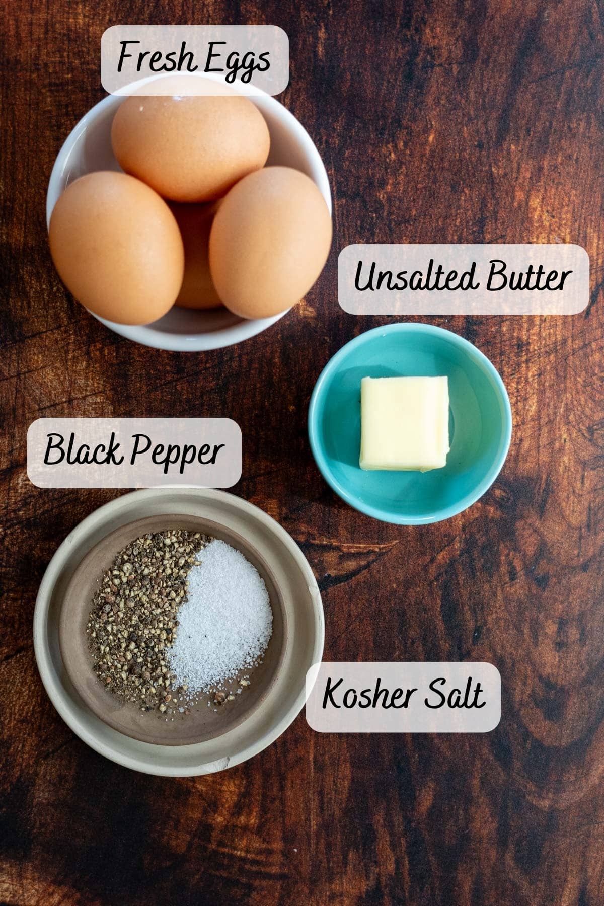 Fried egg ingredients on a counter.