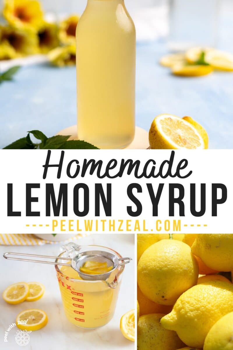 Lemon syrup in a bottle.