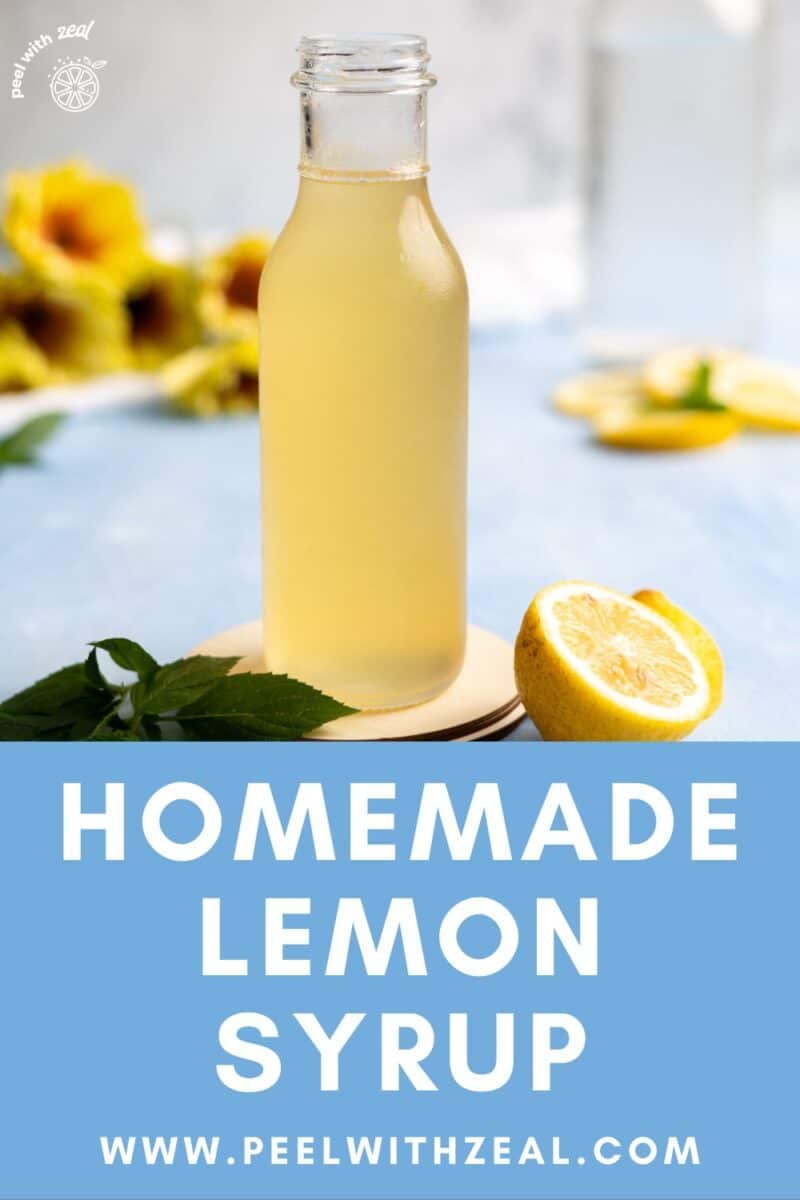 Chilled bottle of lemon syrup.