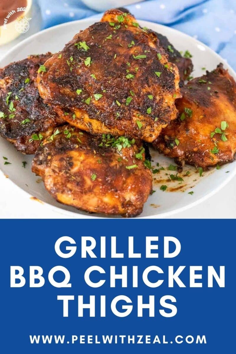 BBQ grilled chicken thighs on a plate.