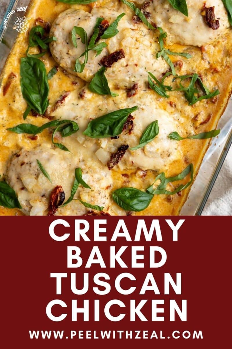 Tuscan chicken with sun dried tomatoes in a cream sauce with fresh basil leaves.