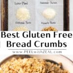 Gluten free bread crumb brands on a sheet pan with labels.