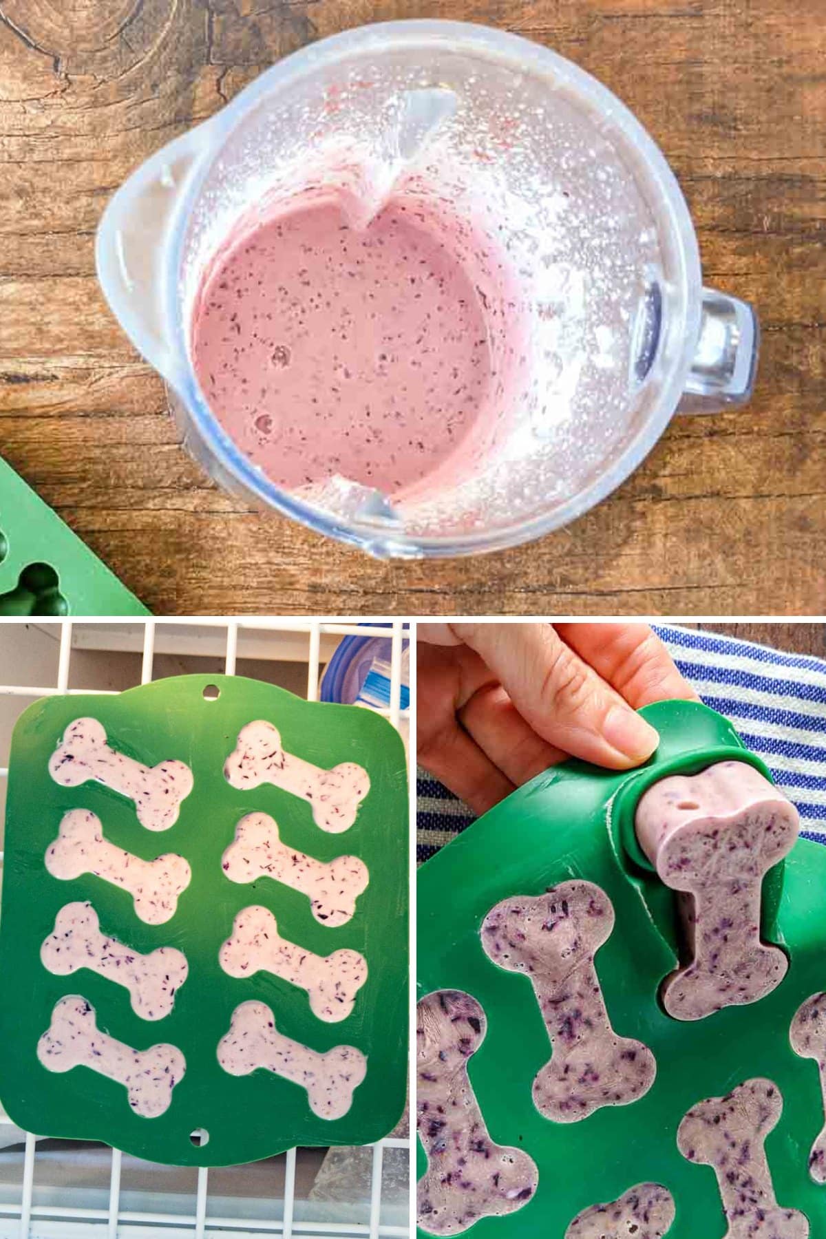 Making homemade frozen dog treats in molds.