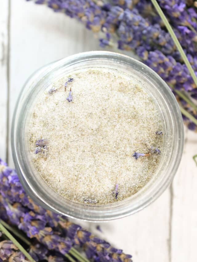 A jar with lavender sugar.
