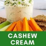 Dairy-free vegan cream cheese in a bowl with carrots and celery.