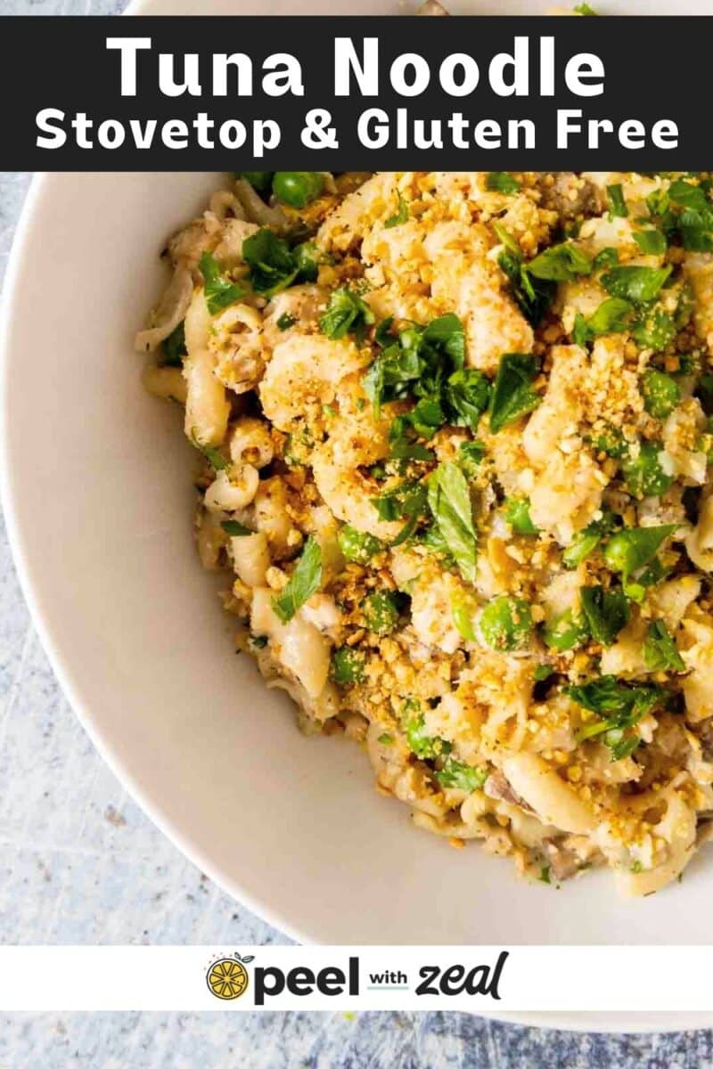 Stovetop tuna noodle in a bowl.