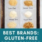 Gluten free bread crumb brands on a sheet pan with labels.