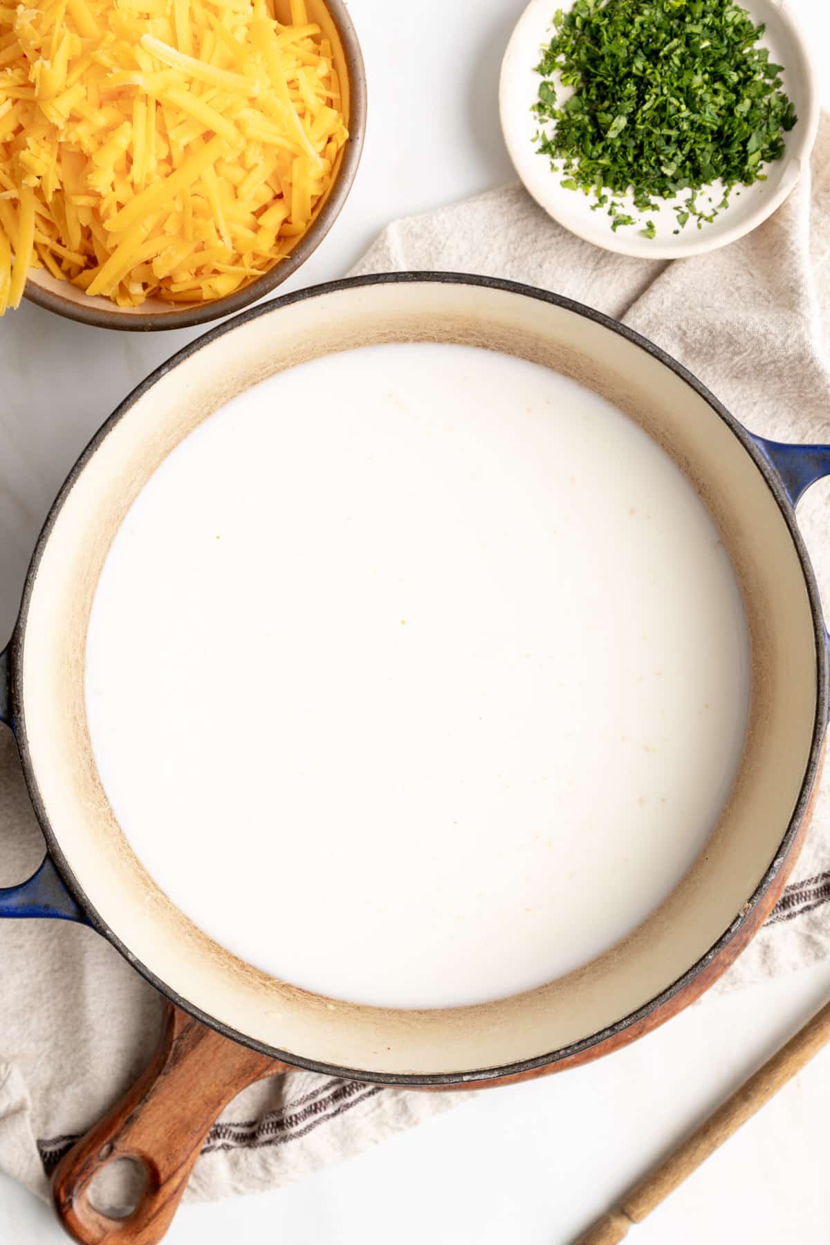 Milk in a large saucepan.