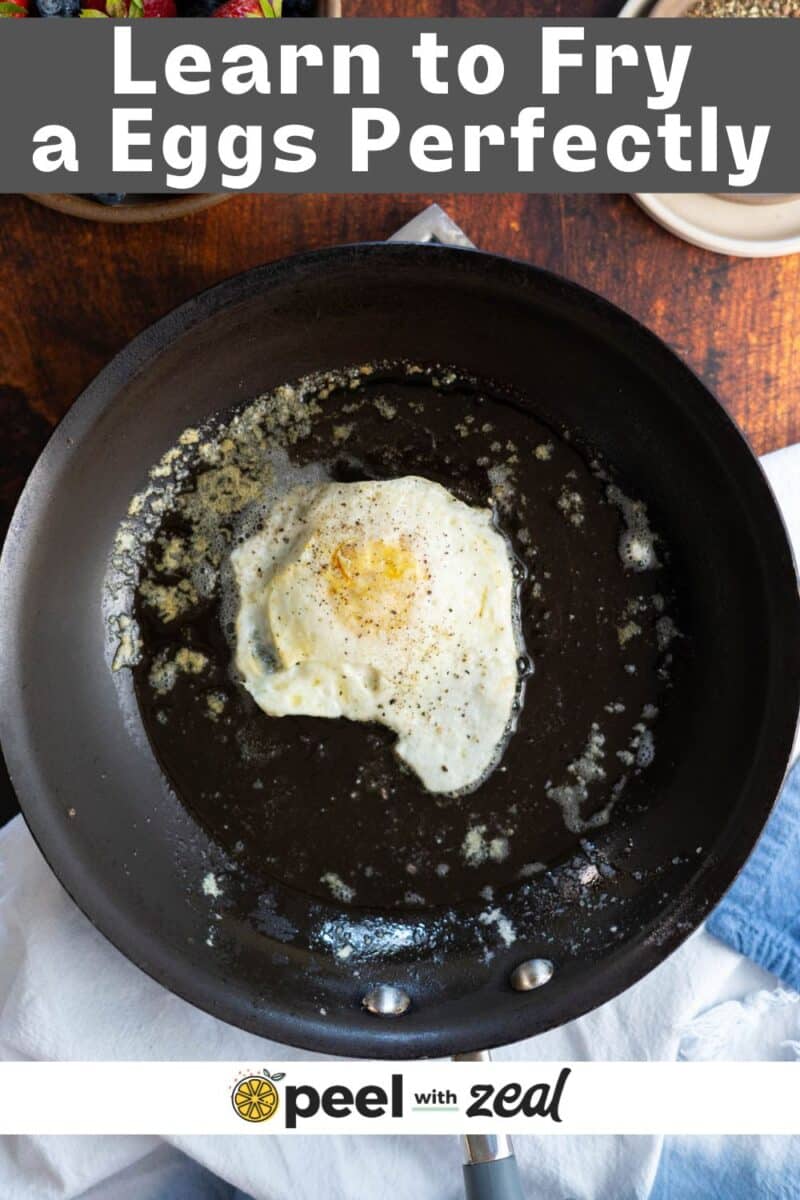 Fried egg in a nonstick pan.
