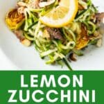 Lemon zucchini noodles in bowl with almonds.