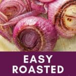 Roasted red onions on parchment paper.