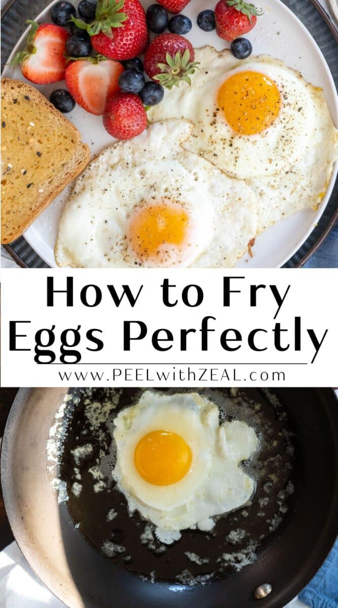 Fried eggs on a plate.