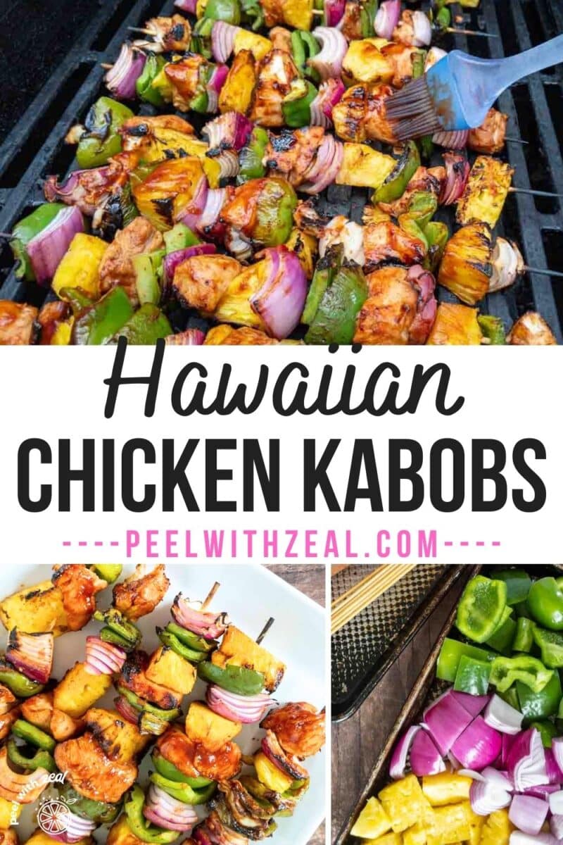 Chicken kabobs on a grill.