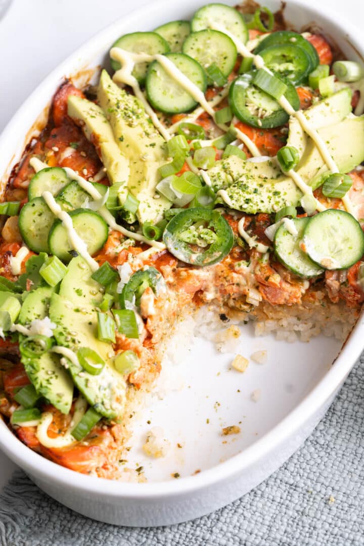 Quick and Easy Salmon Sushi Bake - Peel with Zeal