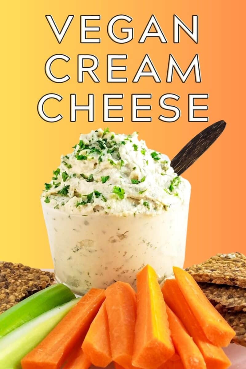 Cashew cream cheese in a bowl with carrots and celery.