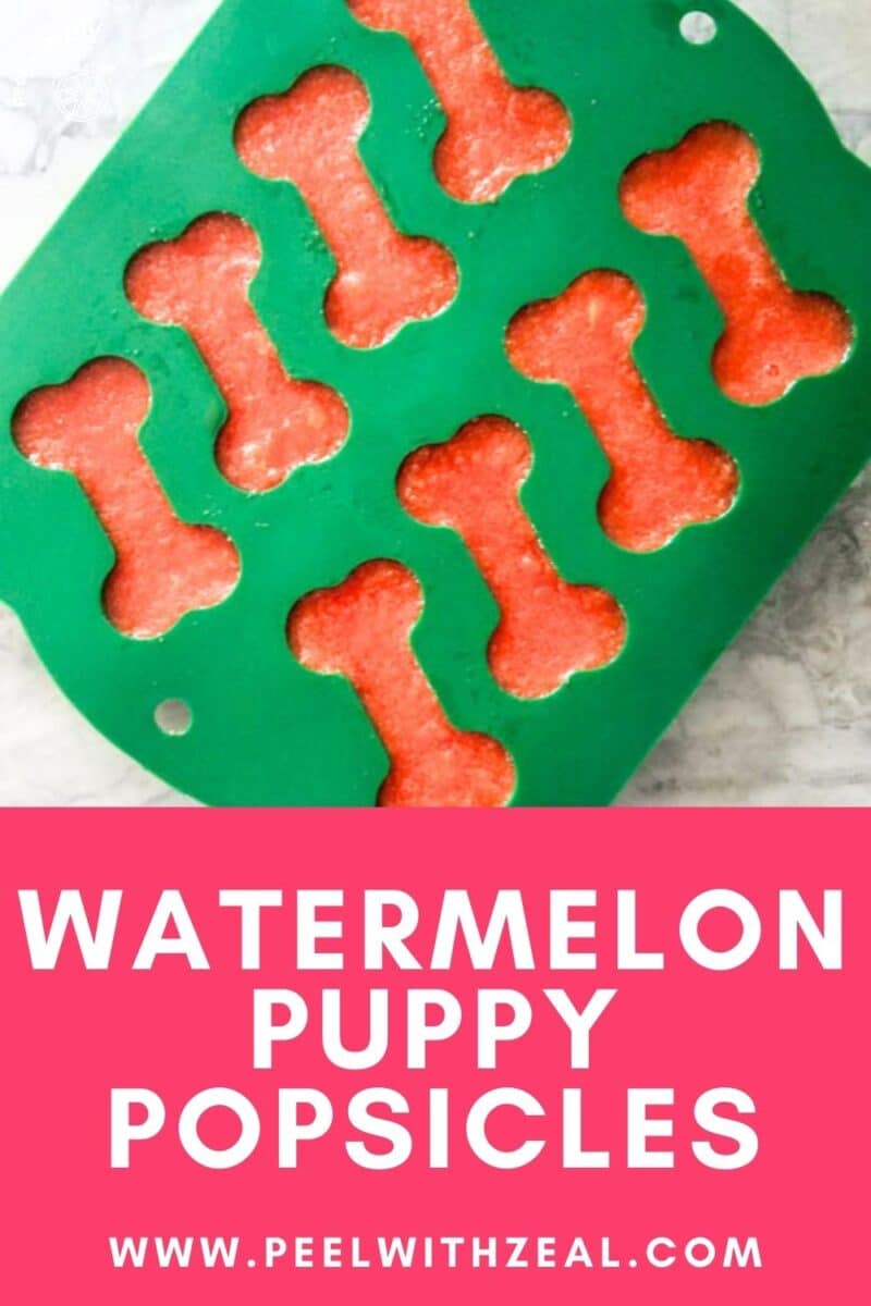 Frozen water melon treats for dogs in a silicone mold.