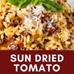 Sundried tomatoes and risotto in a bowl.