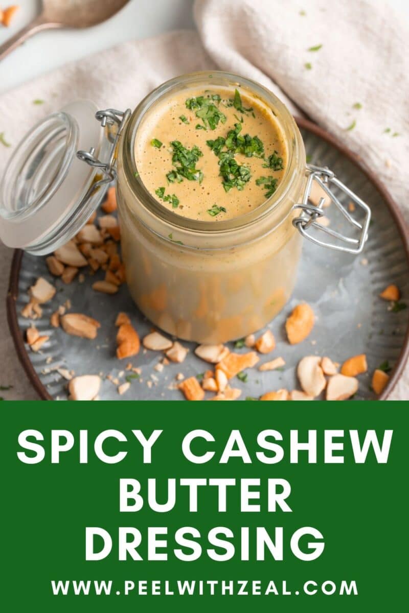 Spicy cashew dressing in a jar.