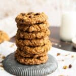 Stack of gluten-free oatmeal cookies.