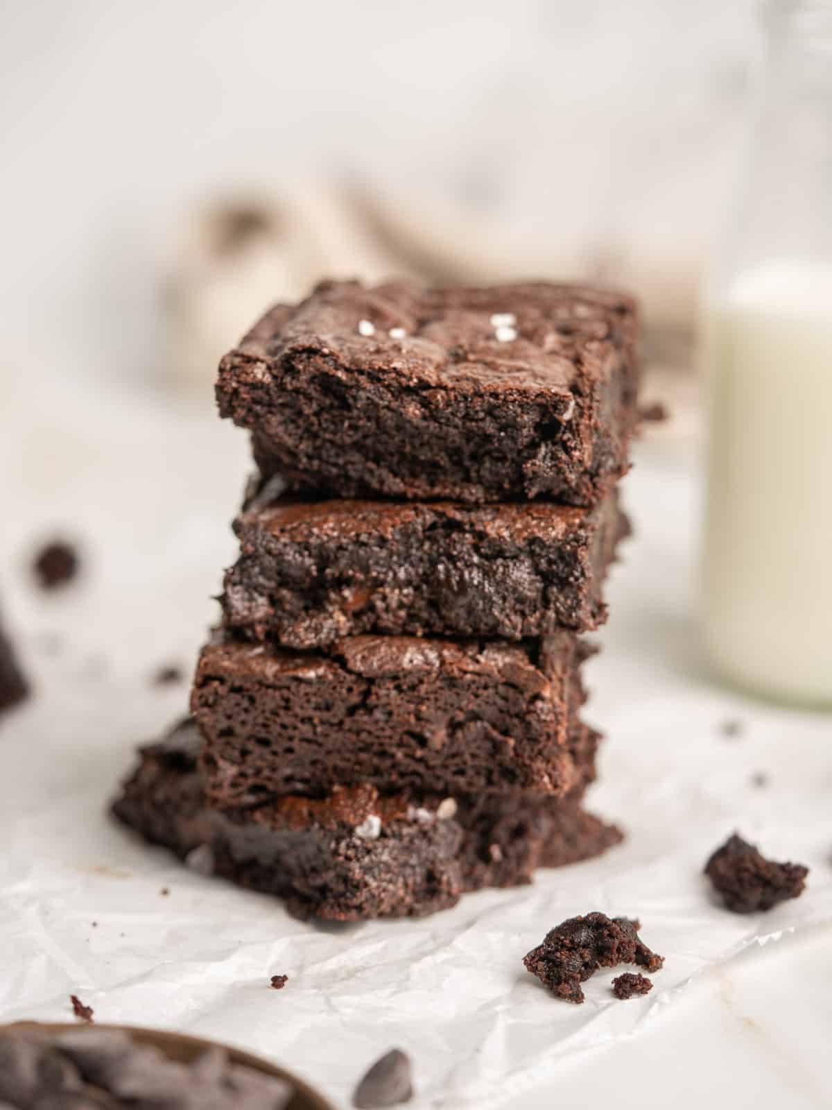 Stack of gluten free brownies.