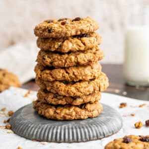 Stack of gluten-free oatmeal cookies.