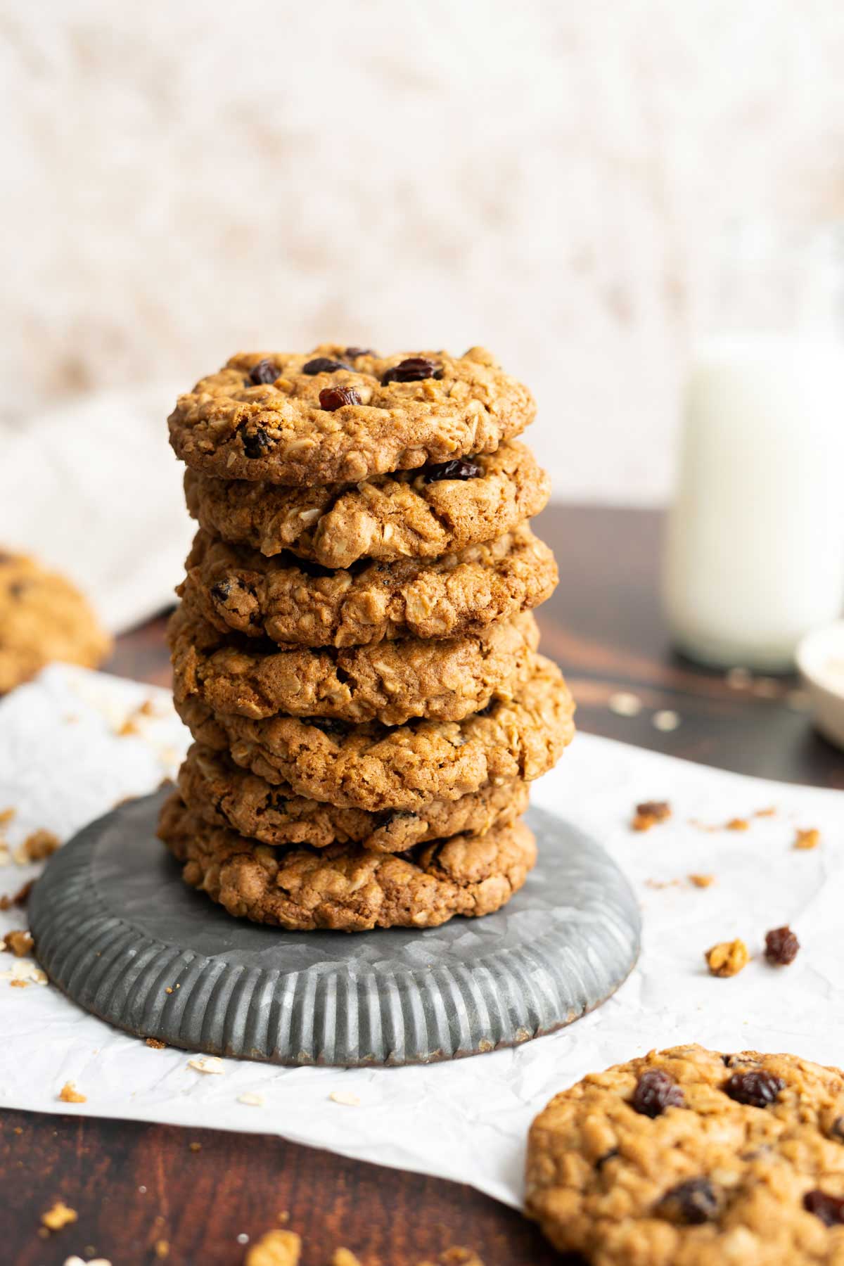 Stack of gluten-free oatmeal cookies.