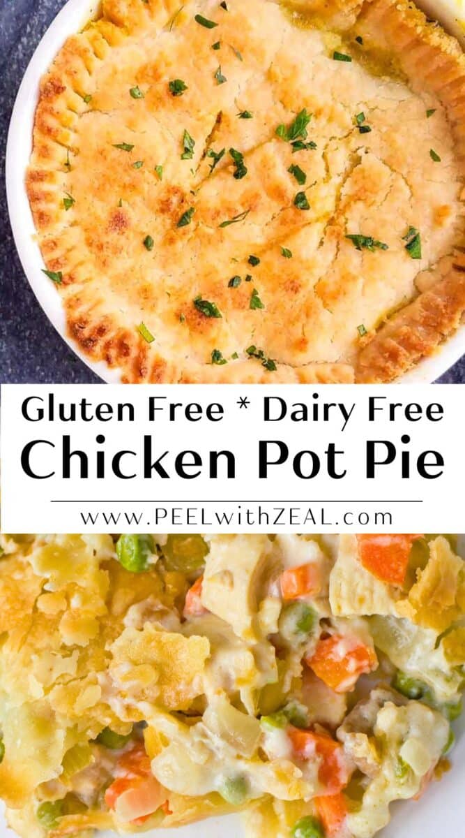Chicken pot pie in a baking dish.