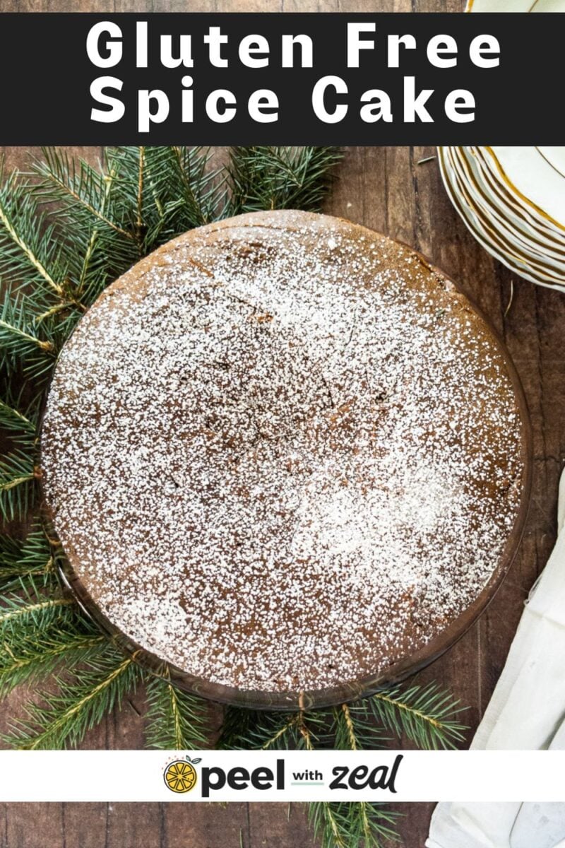 Glute free spice cake on a cake plate.