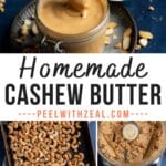 Spooning cashew butter into a jar.