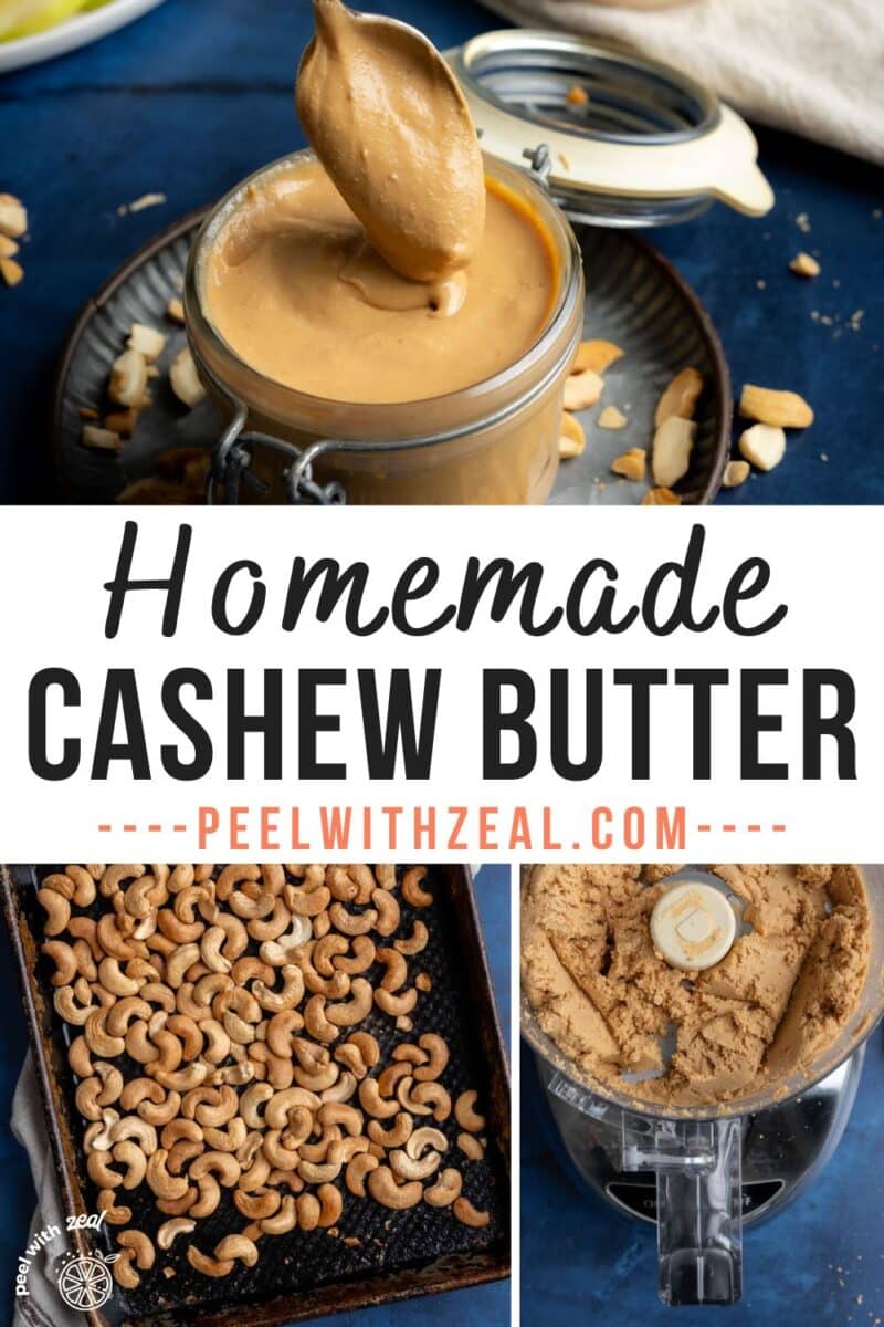 Spooning cashew butter into a jar.